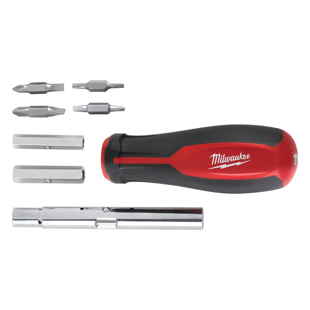 Milwaukee® Tool 48-22-2761 Multi-Bit Screwdriver, SAE, 11 Pieces, Plastic/Rubber Tri-Lobe Handle, Forged Steel