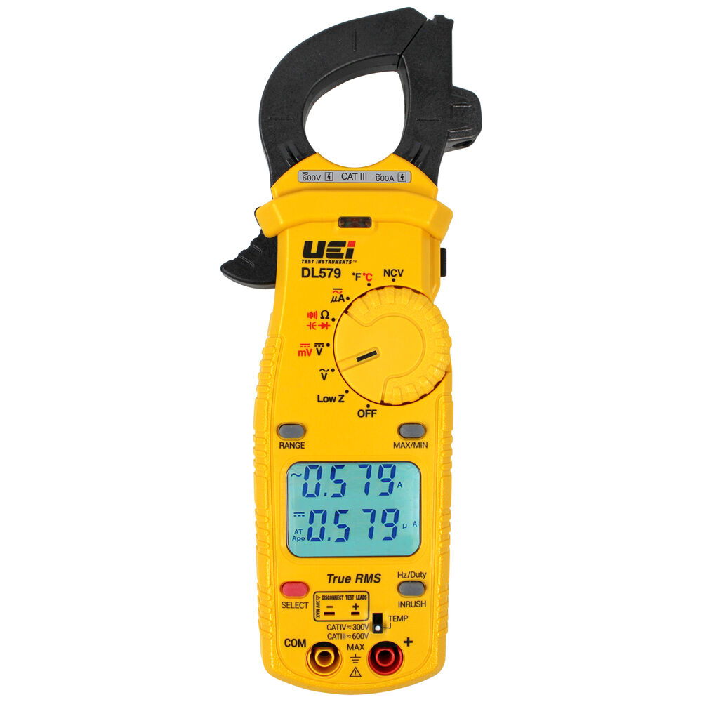 DL579 UEi Test Instruments 600A Dual Display TRMS-Clamp w/ Temperature, Inrush, AMH2 Magnet, 750 to 1000 V, 60 Mohm, Battery Operated