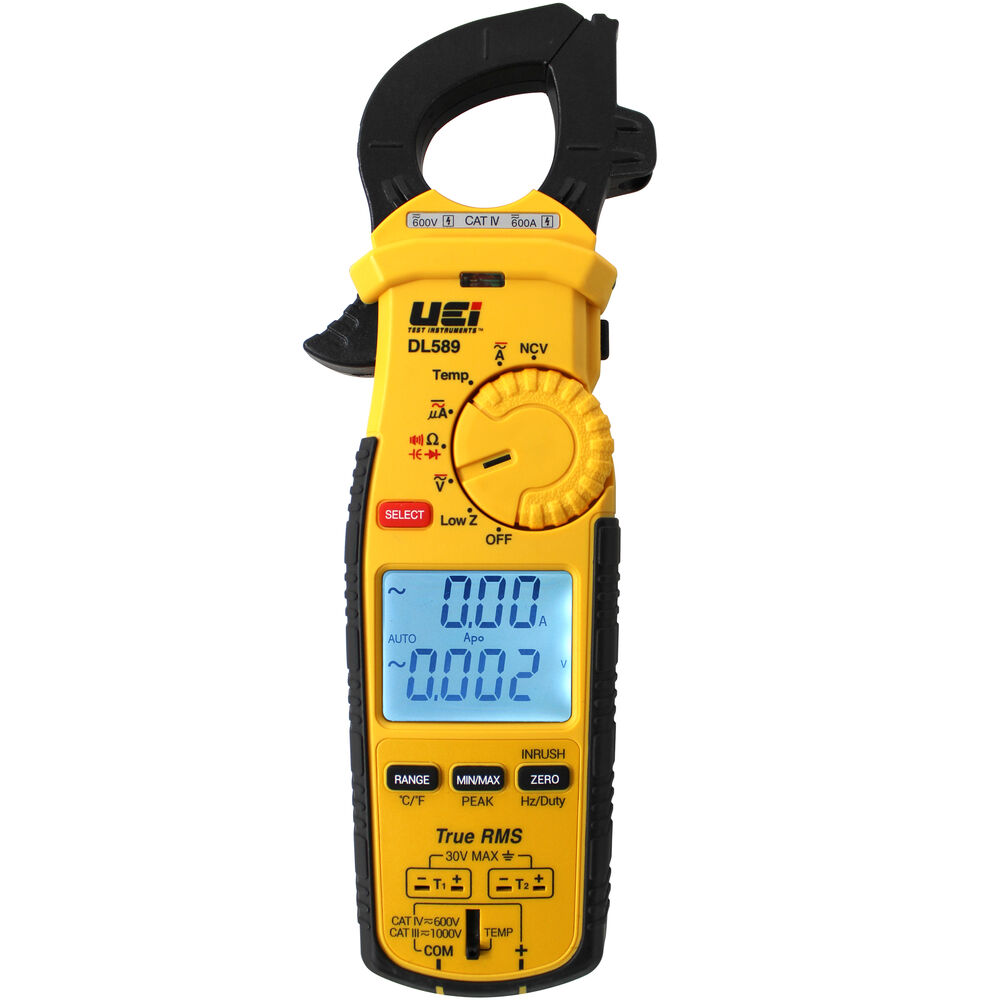 DL589 UEi Test Instruments 600A TRMS Clamp Meter w/ DC Amps, Inrush, AMH3 Magnet, 750 to 1000 V, 60 Mohm, Battery Operated