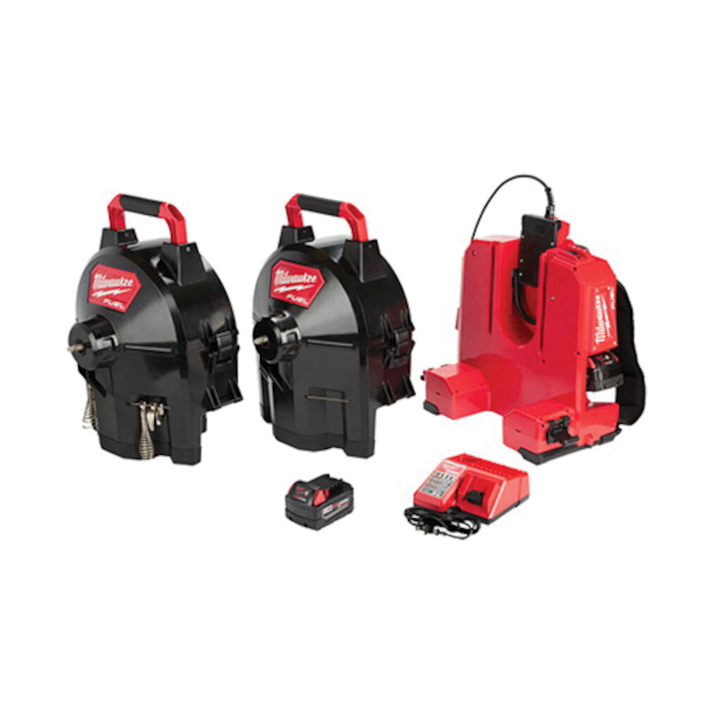 Milwaukee® Tool 2775C-222 M18™ FUEL™ SWITCH PACK™ Cordless Drain Gun Kit, 1-1/4 to 4" Drain Line, 100' Max Run, 18 VDC, HDPE Drum Housing