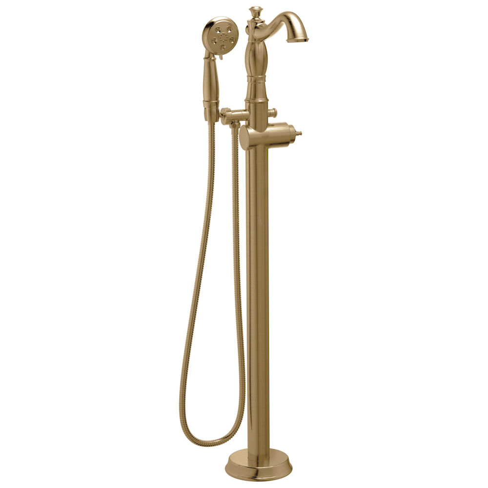 Delta Cassidy™ Single Handle Floor Mount Tub Filler Trim with Hand Shower - Less Handle, Champagne Bronze