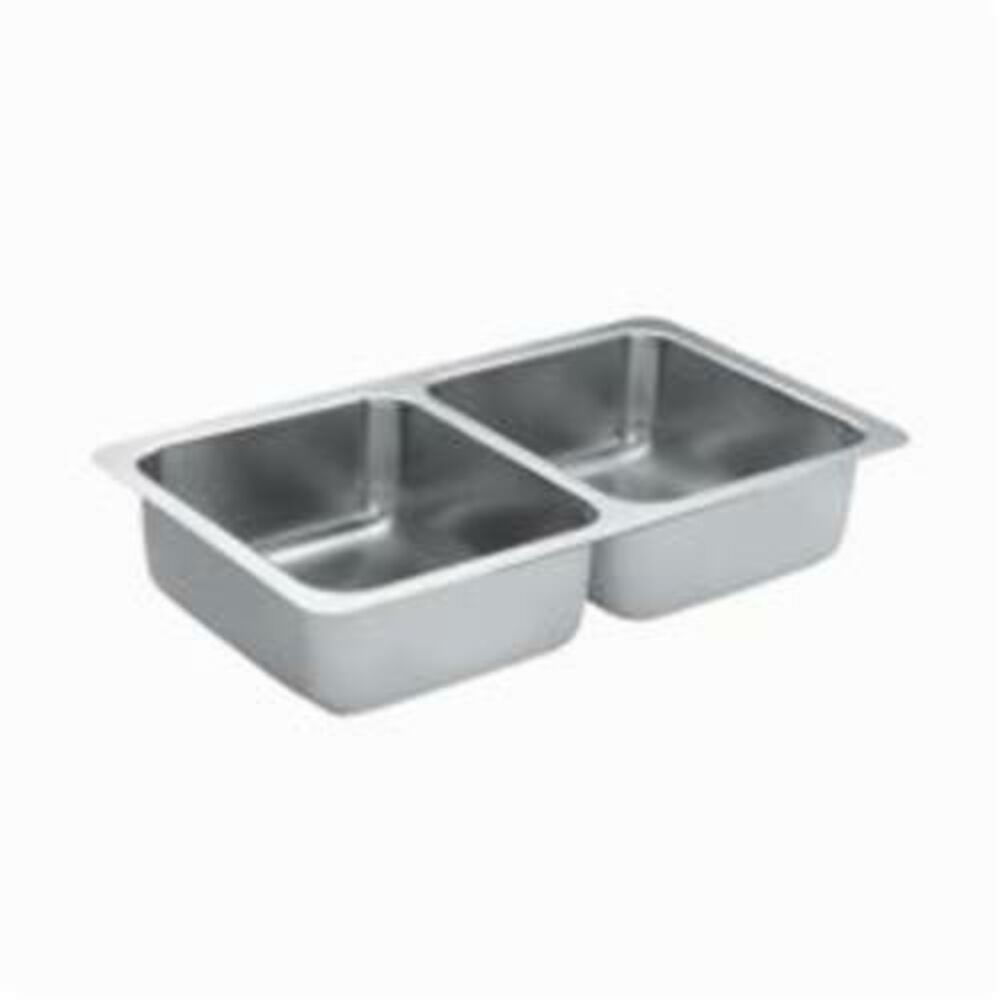 G18210 1800 Kitchen Sink, Rectangular, 14 in Lx16 in Wx7 in D Left Bowl, 14 in Lx16 in Wx7 in D Right Bowl, 31-1/4 in Lx18 in W, Under Mount, 18 ga Stainless Steel, Brushed