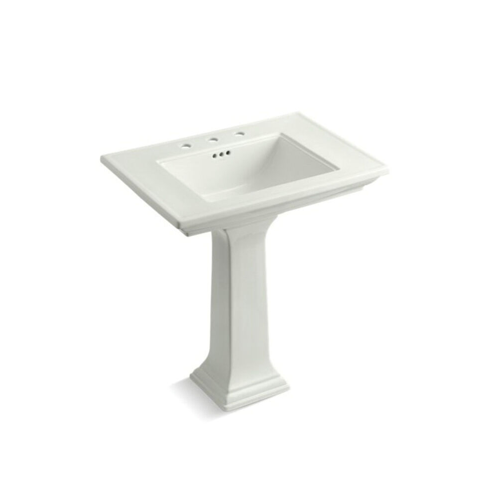 Kohler® 2268-8-NY Stately Design Elegant Bathroom Sink Basin With Overflow, Rectangular, Pedestal Mount, Fireclay, Dune