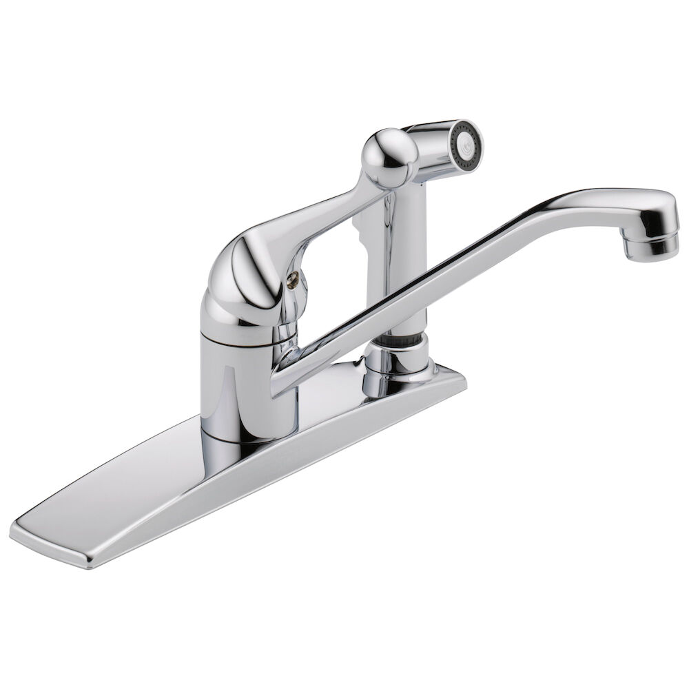 Delta 134 / 100 / 300 / 400 Series Single Handle Kitchen Faucet with Integral Spray, Chrome