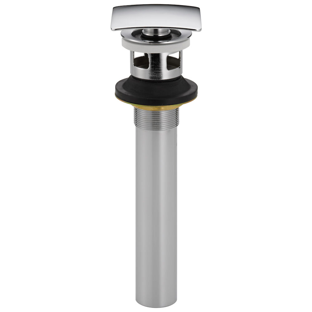 DELTA® 72175 Push Activated Pop-Up Drain Assembly, Chrome Plated, Overflow: Yes, Brass Drain, Includes Lift Rod: No, Square Pop Up
