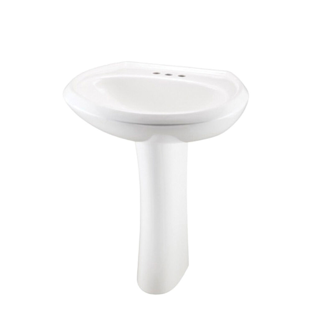 22-514 Bathroom Sink With Consealed Front Overflow, Round,Pedestal Mount, Vitreous China, White