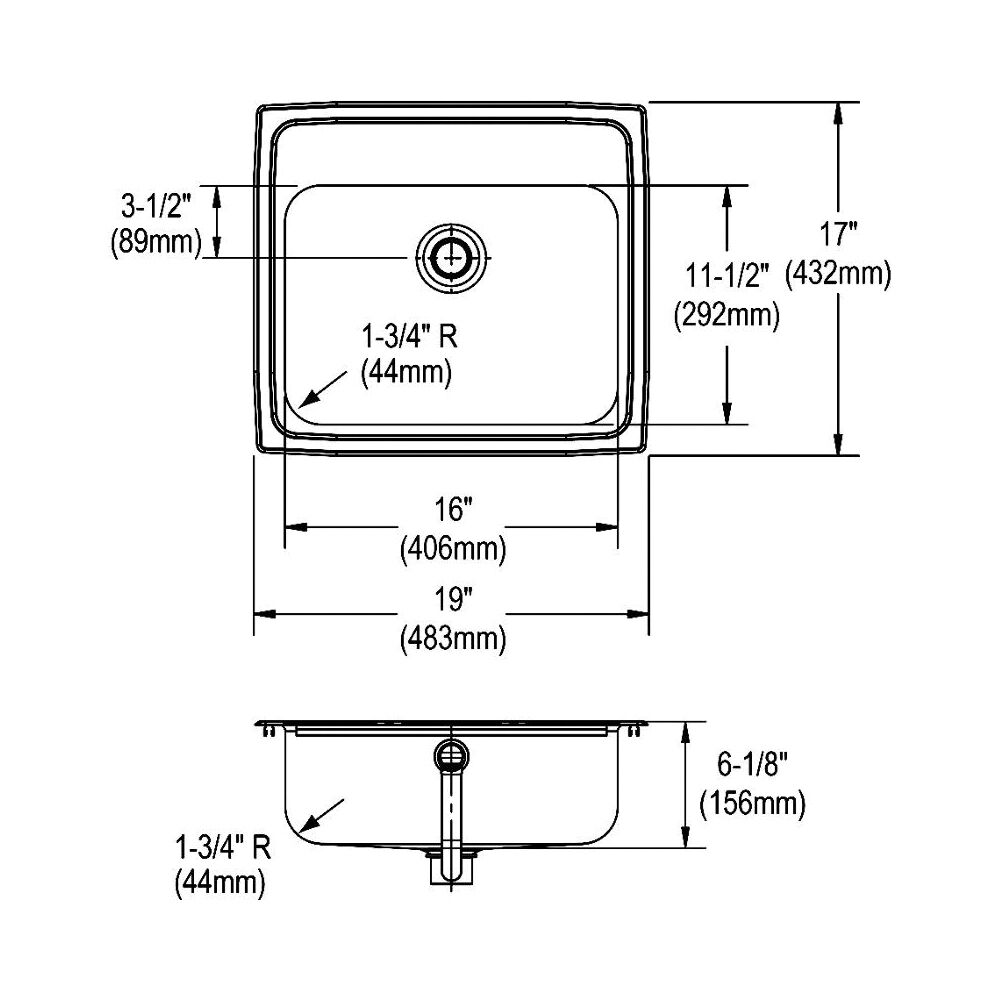 PSLVR19171 Pacemaker Bathroom Sink, Rectangular, Top Mount, 304 Stainless Steel, Brilliant Satin