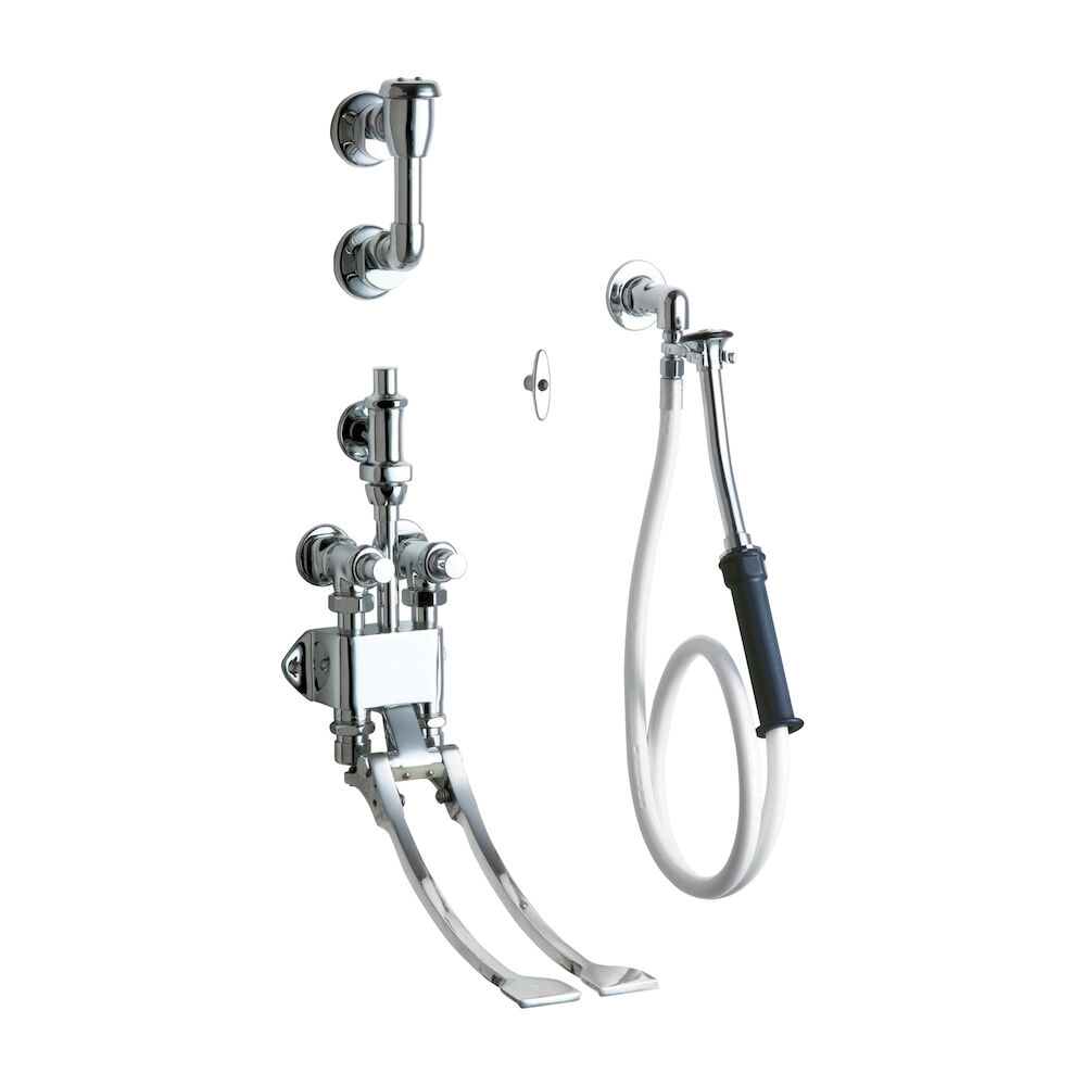 Chicago Faucet® 910-G777-19KCP Pedal Valve Bed Pan Cleaner With Loose Key, 1.5 gpm, Chrome Plated, 1 Handle, Domestic, Commercial