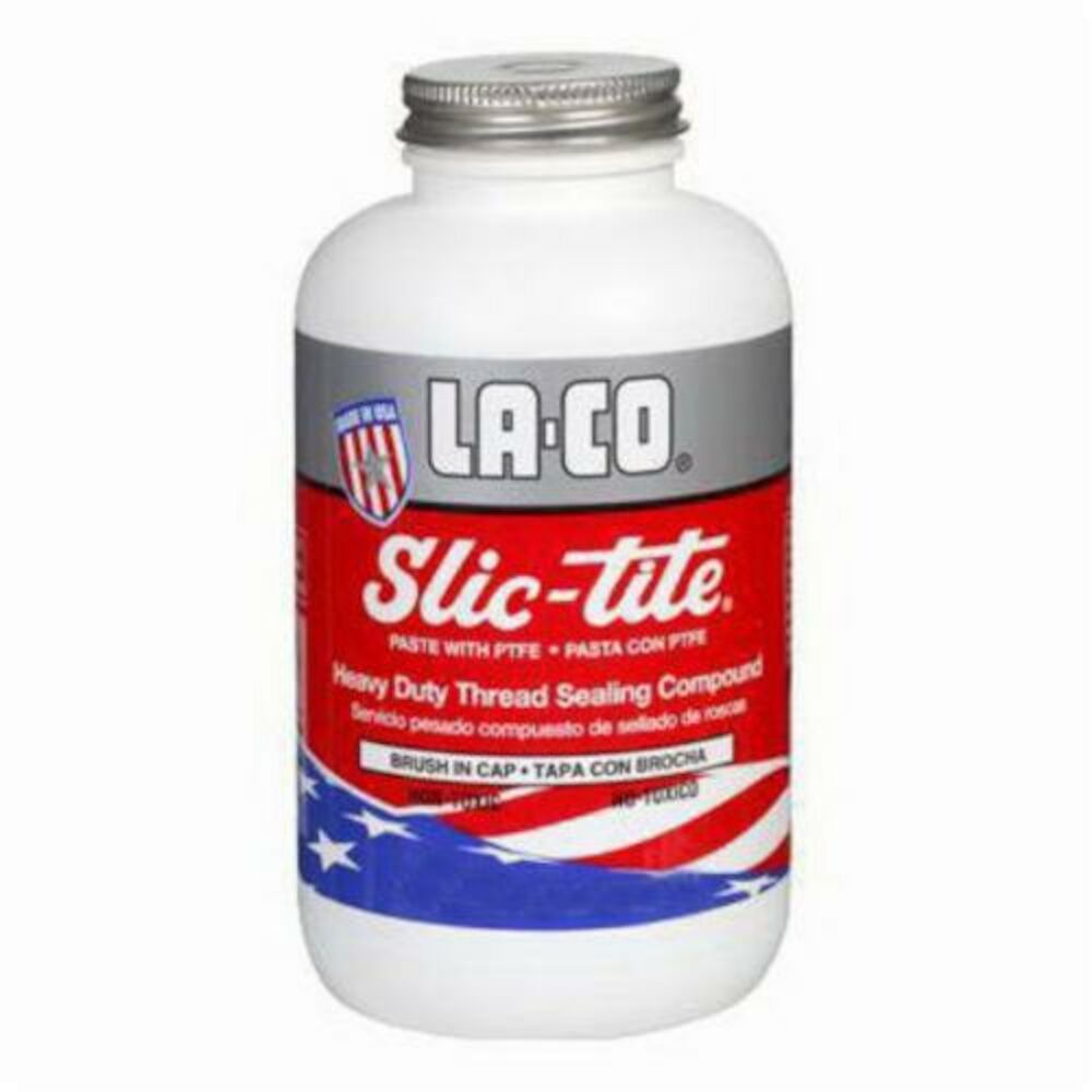 LA-CO® Slic-Tite® 042019 Heavy Duty Thread Sealant Paste With PTFE, 0.5 pt Brush" Cap, Solid, White, 1.48