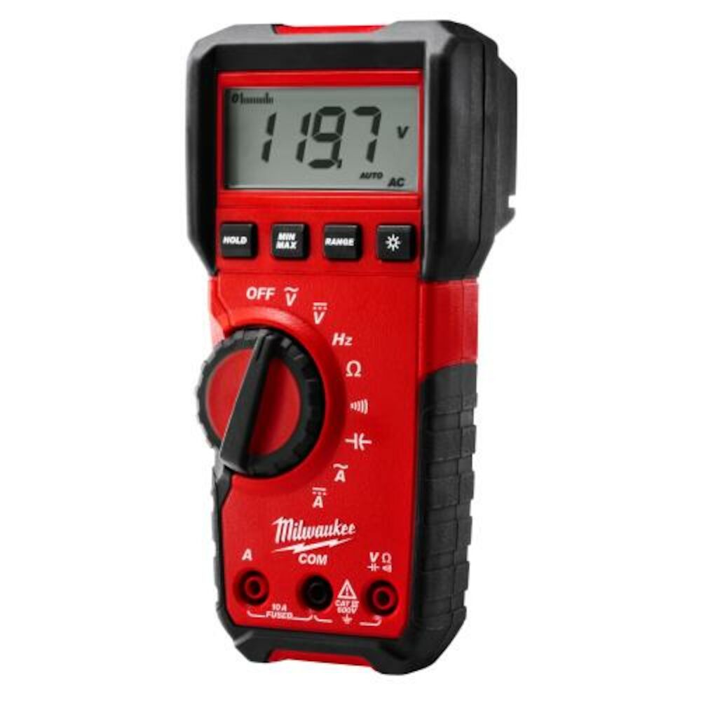 Milwaukee® Tool 2216-20NST Heavy Duty Digital Multimeter, 6 mV to 600 V, 600 mV to 600 VDC, 10 A, 600 Ohm to 40 MOhm, LCD Display