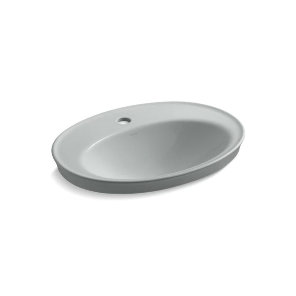 Kohler® 2075-1-95 Serif® Self-Rimming Bathroom Sink With Overflow, Oval, Drop-In Mount, Vitreous China, Ice Gray™