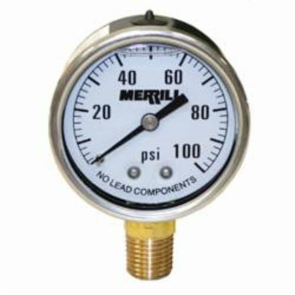 Merrill™ PGLNL1002 Liquid Filled Pressure Gauge, 0 to 100 psi, 1/4" MNPT Connection, 2" Dial, +/- 3-2-3 %