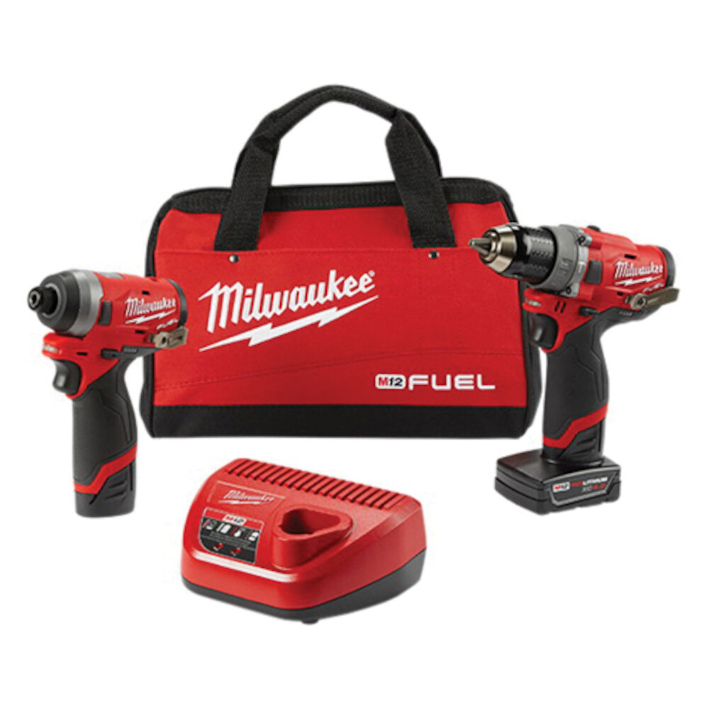 Milwaukee® Tool 2598-22 M12 FUEL™ Cordless Combination Kit, Tools: Hammer Drill, Impact Driver, 12 V, 2, 4 Ah Lithium-Ion