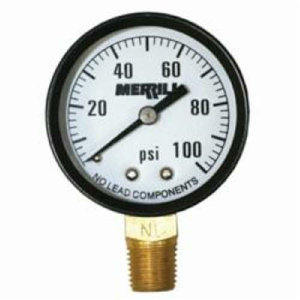Merrill™ PGNL100 Pressure Gauge, 0 to 100 psi, 1/4" MNPT Lower Connection, 2" Dial, +/-3-2-3%
