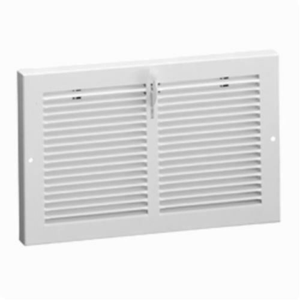 Hart & Cooley® 654 10x6 W Baseboard Register With Plate Damper, 10x6 in, Steel, Bright White Enamel, Domestic