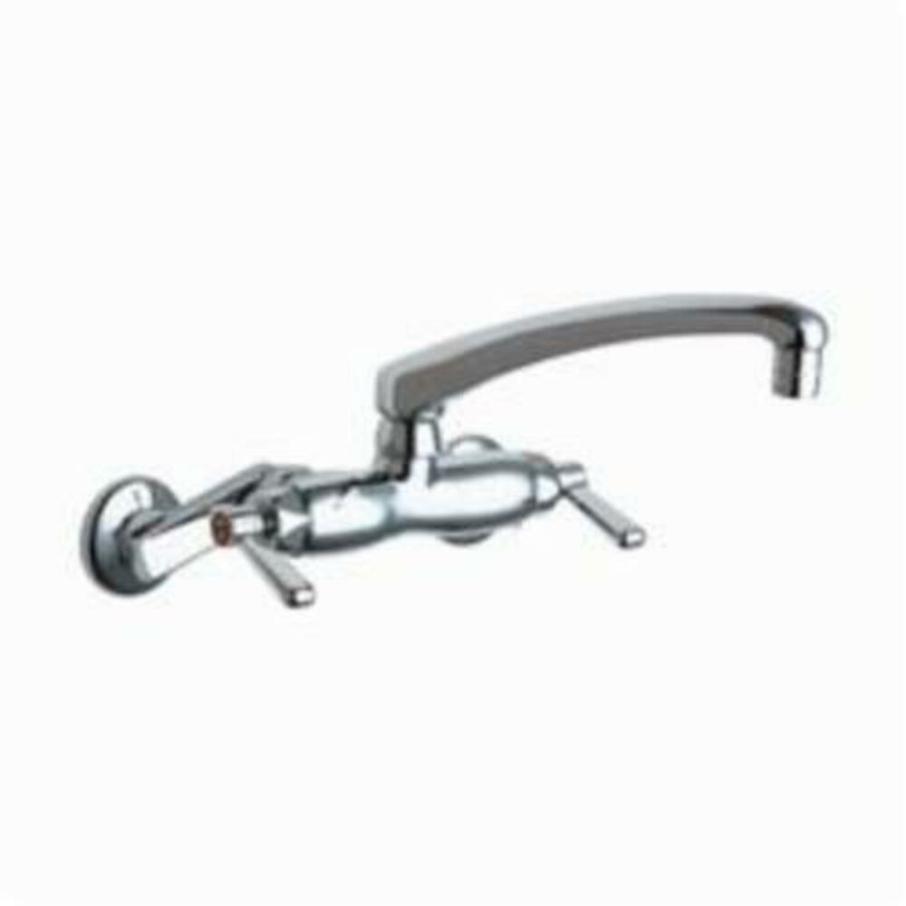 Chicago Faucet® 445-L8XKABCP Hot and Cold Water Sink Faucet, 2.2 gpm, 8" Center, Chrome Plated, 2 Handles, Domestic, Commercial