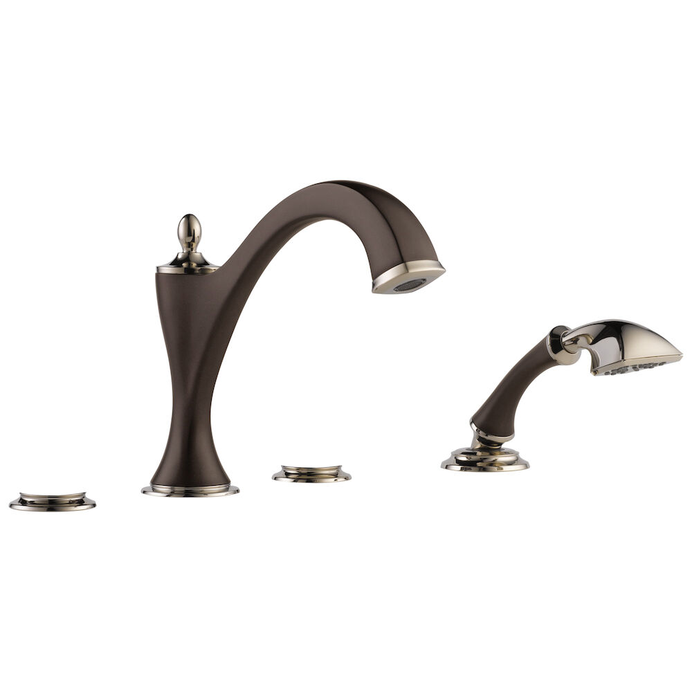 Brizo Charlotte® Roman Tub Faucet with Hand Shower Trim - Less Handles, Cocoa Bronze / Polished Nickel