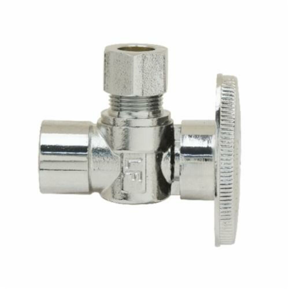 PLB103X P Angle Style Quarter-Turn Supply Ball Stop, Brass Body, Chrome Plated