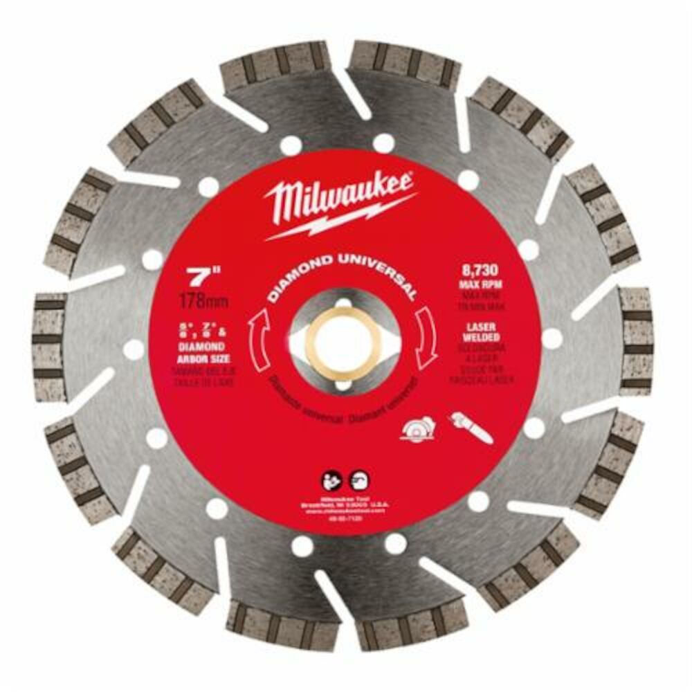 Milwaukee® Tool 49-93-7120 Universal Segmented-Turbo Circular Diamond Saw Blade, 7" Blade, 5/8 in, 7/8 in